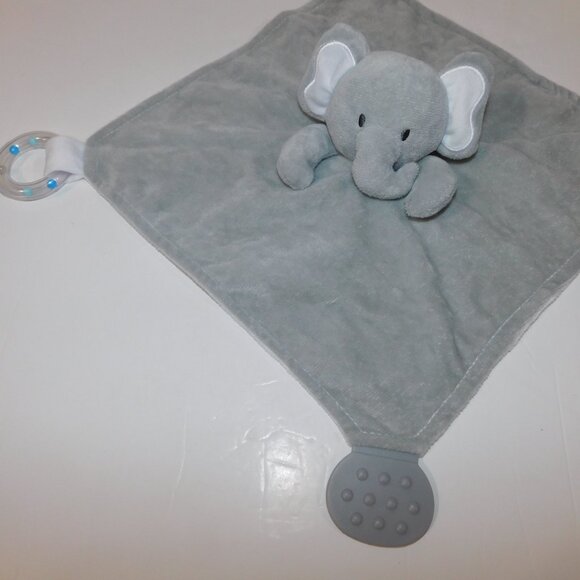 Modern Baby Gray White Elephant Security Blanket Baby Lovey Teether Rattle Nunu - Picture 5 of 7